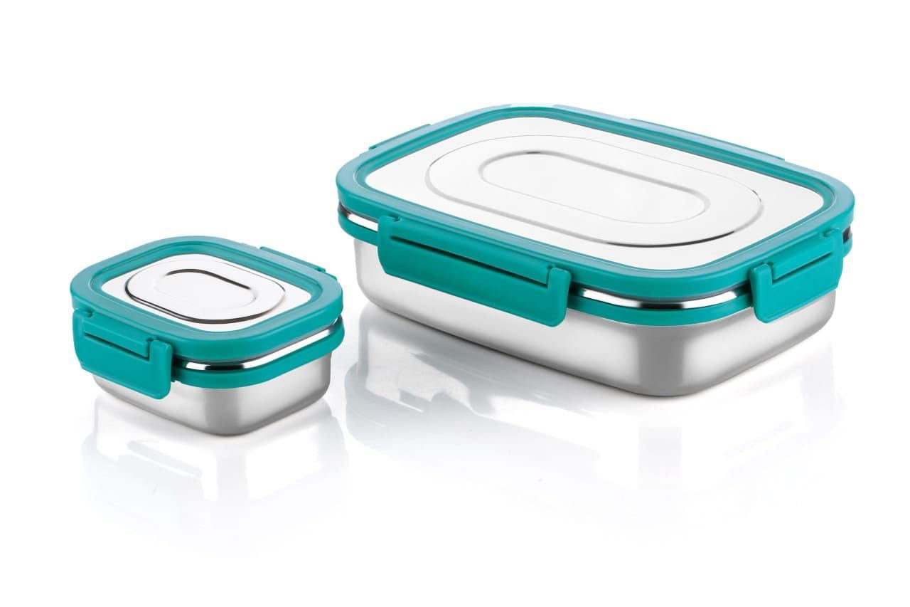 Lunch Box Stainless Steel Airtight Leak-Proof Lid,Snacks Tiffin for Kids,Light Weight,Easy Clean for Office,School,Picnic&Travelling,800+300 Ml