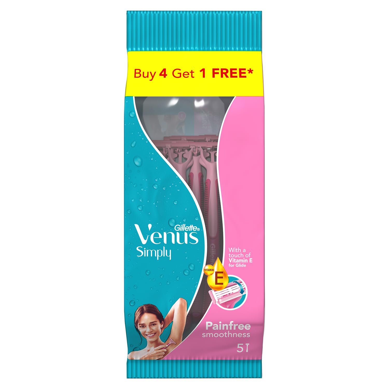 Gillette Venus Simply Venus Pink Hair Removal for Women - 5 razors (B4G1)