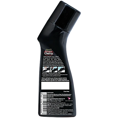 Cherry Blossom Black Liquid Shoe Polish, 75 ml