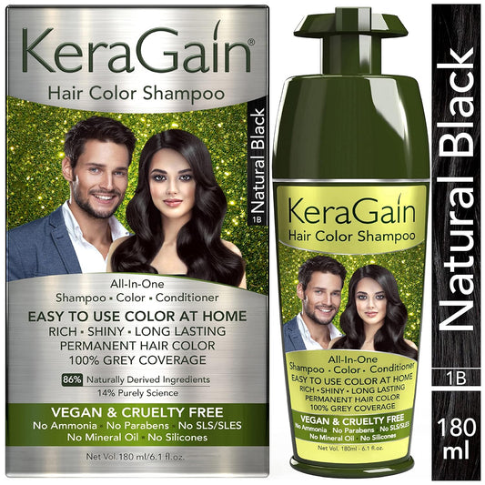 Looks21 KeraGain Hair Color Shampoo (Natural Black, 180ml) (Natural Black) Easy to Use Hair Colour at Home for Unisex