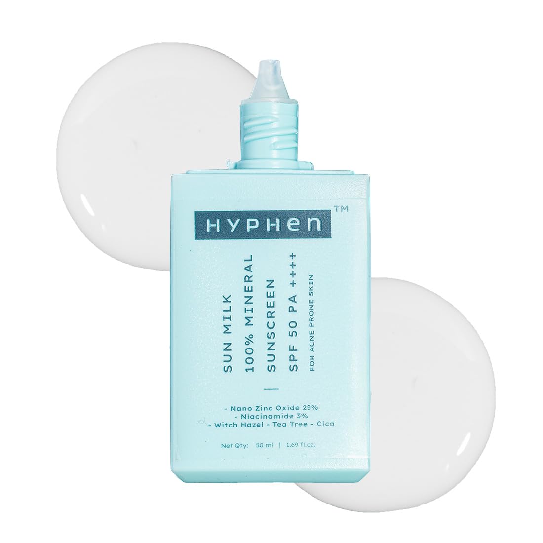 Hyphen Sun Milk 100% Mineral Sunscreen SPF 50 PA++++ 25% Nano Zinc Oxide For Acne Prone, Oily Skin (50ml)