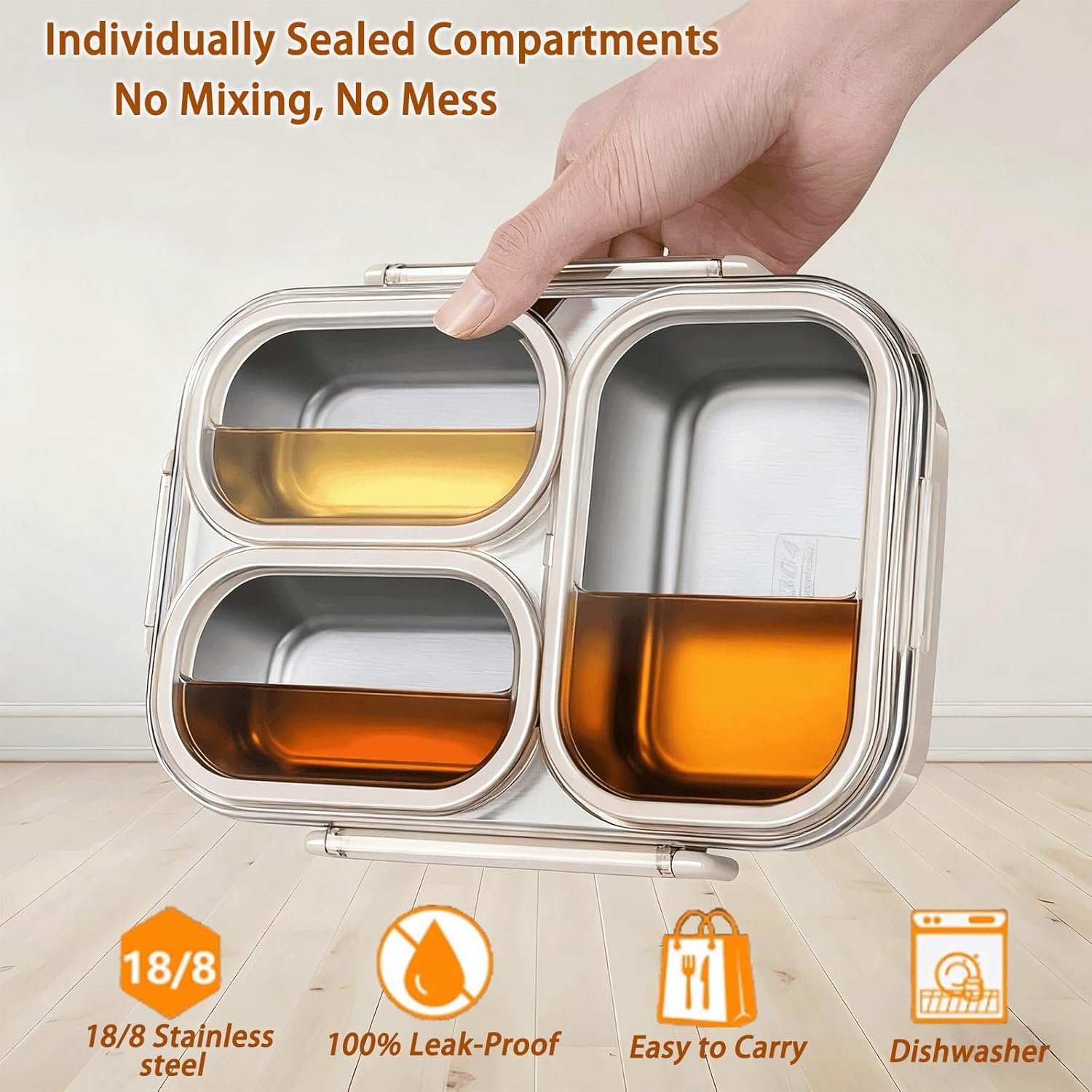 3 Compartment Lunch Box for Adults & Kids, Microwave Safe Bento Lunch Box with Spoon & Chopsticks, Reusable Food Storage Meal Prep Container, Leak Resistant Japanese Style Tiffin Box (Monsoon Special)
