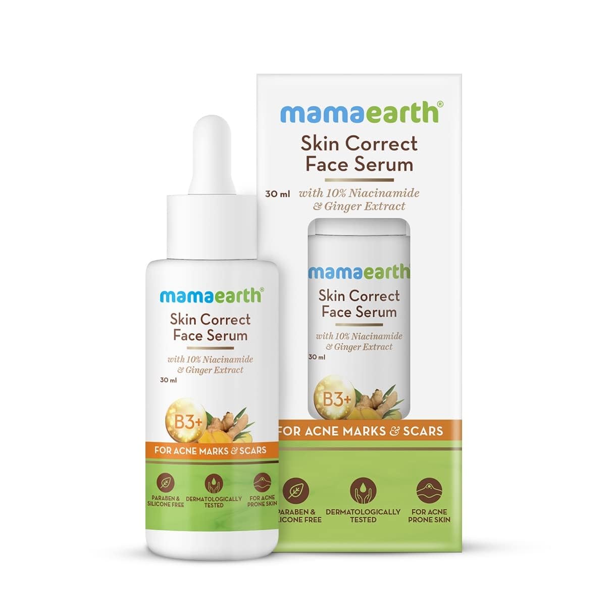 Mamaearth Skin Correct Face Serum Acne Scars removal cream with Niacinamide and Ginger Extract – 30 ml