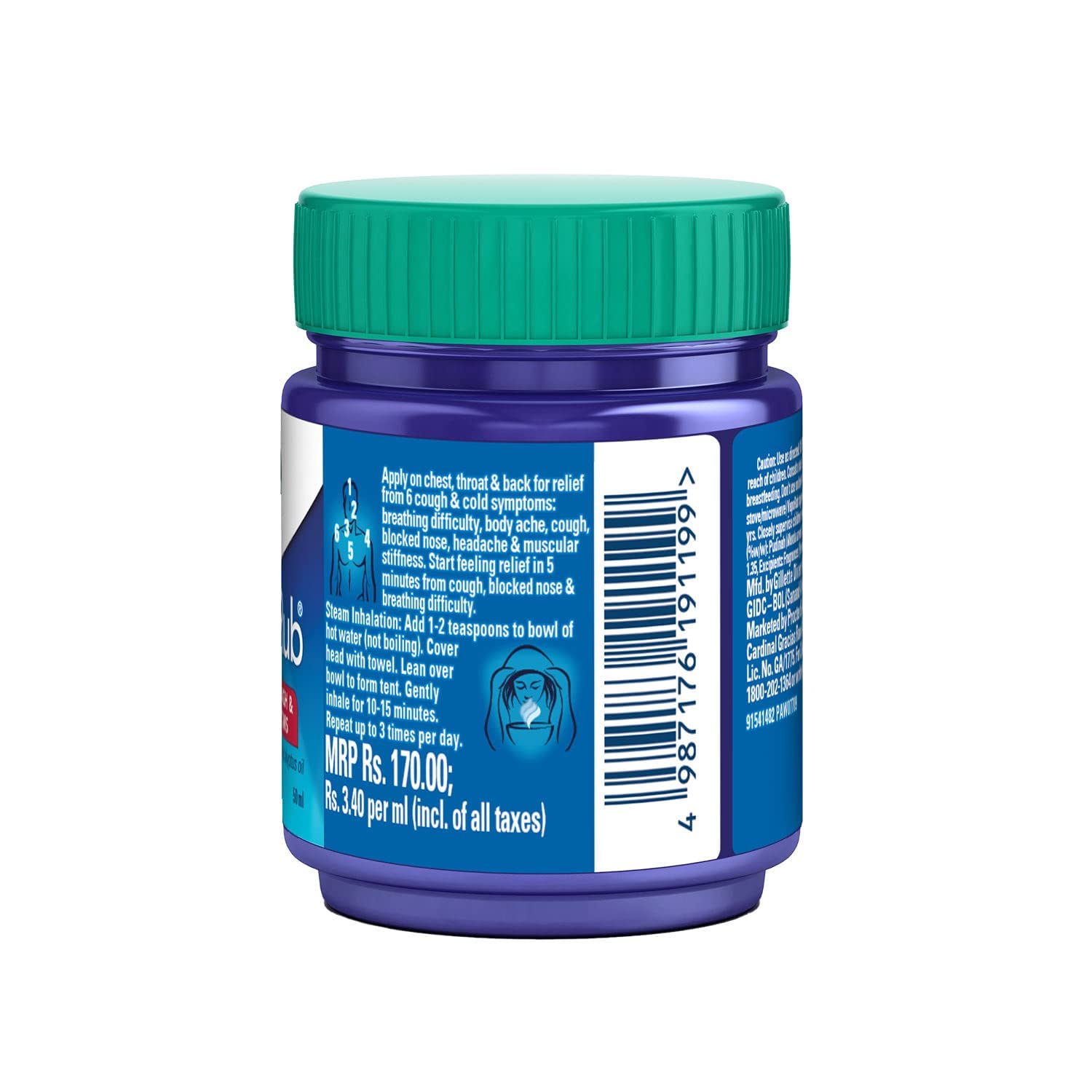 Vicks Vaporub 50ml, Relief From Cold, Cough, Blocked Nose, Headache, Body Ache, Muscular Stiffness And Breathing Difficulty (Pack of 5)