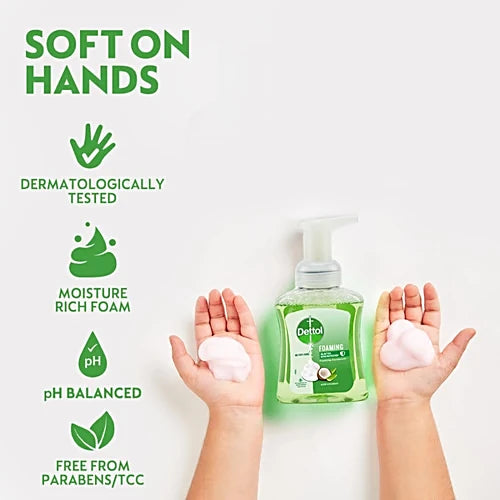 Dettol Foaming Handwash - Pump + Refill Combo, Aloe Coconut, Rich Foam, Moisturizing, Soft On Hands, 250 ml (200 ml Refill Pack)