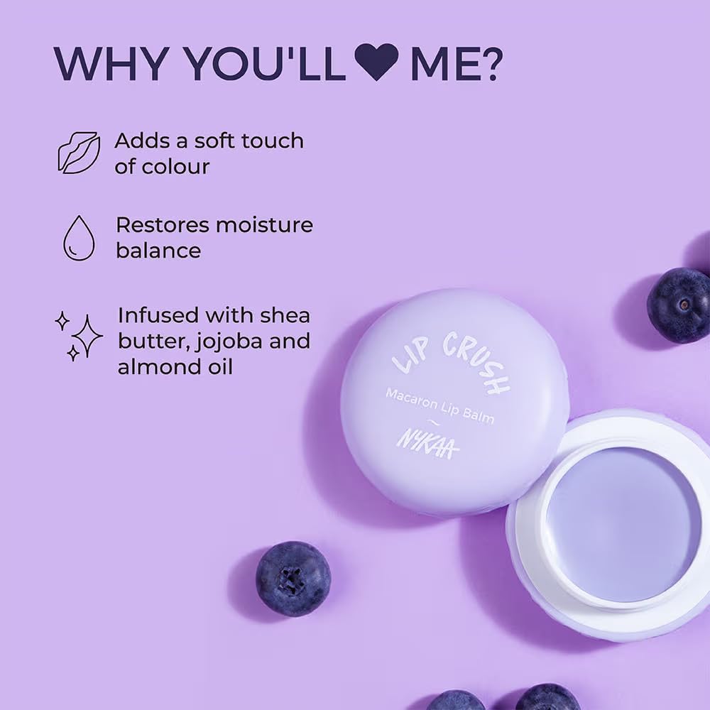 Nykaa Lip Crush Macaron Lip Balm-Blueberry, 1 Count