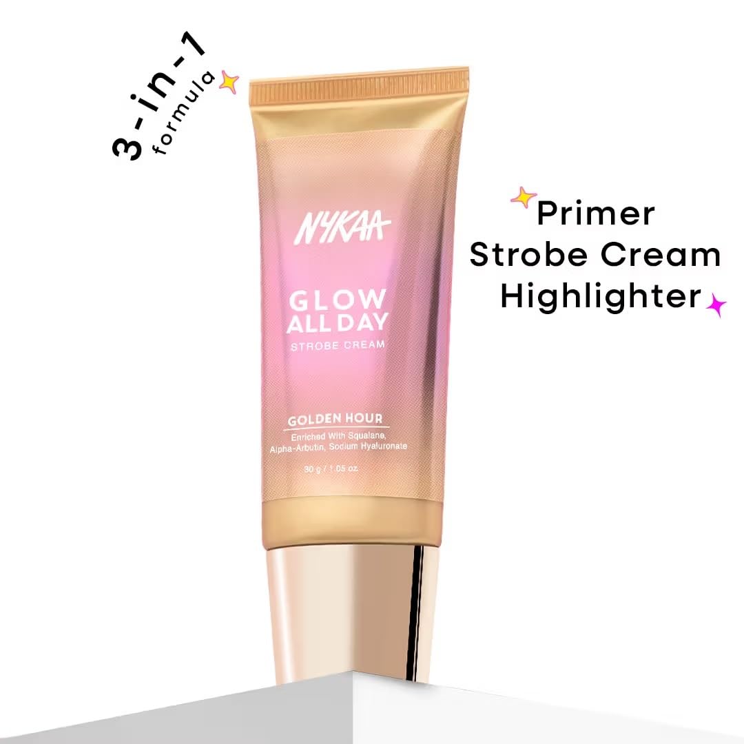 Nykaa Glow All Day Illuminating Strobe Cream + Moisturising Primer + Highlighter - Golden Hour (30g)
