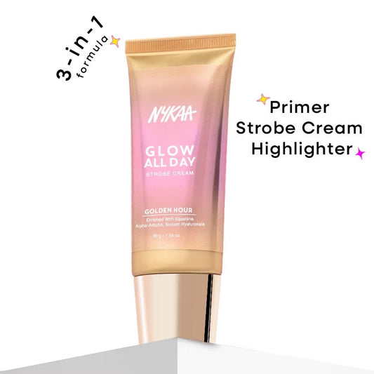Nykaa Glow All Day Illuminating Strobe Cream + Moisturising Primer + Highlighter - Golden Hour (30g)