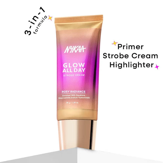 Nykaa Glow All Day Illuminating Strobe Cream 3-in-1 Moisturising Primer and Highlighter - Rosy Radiance (30g)