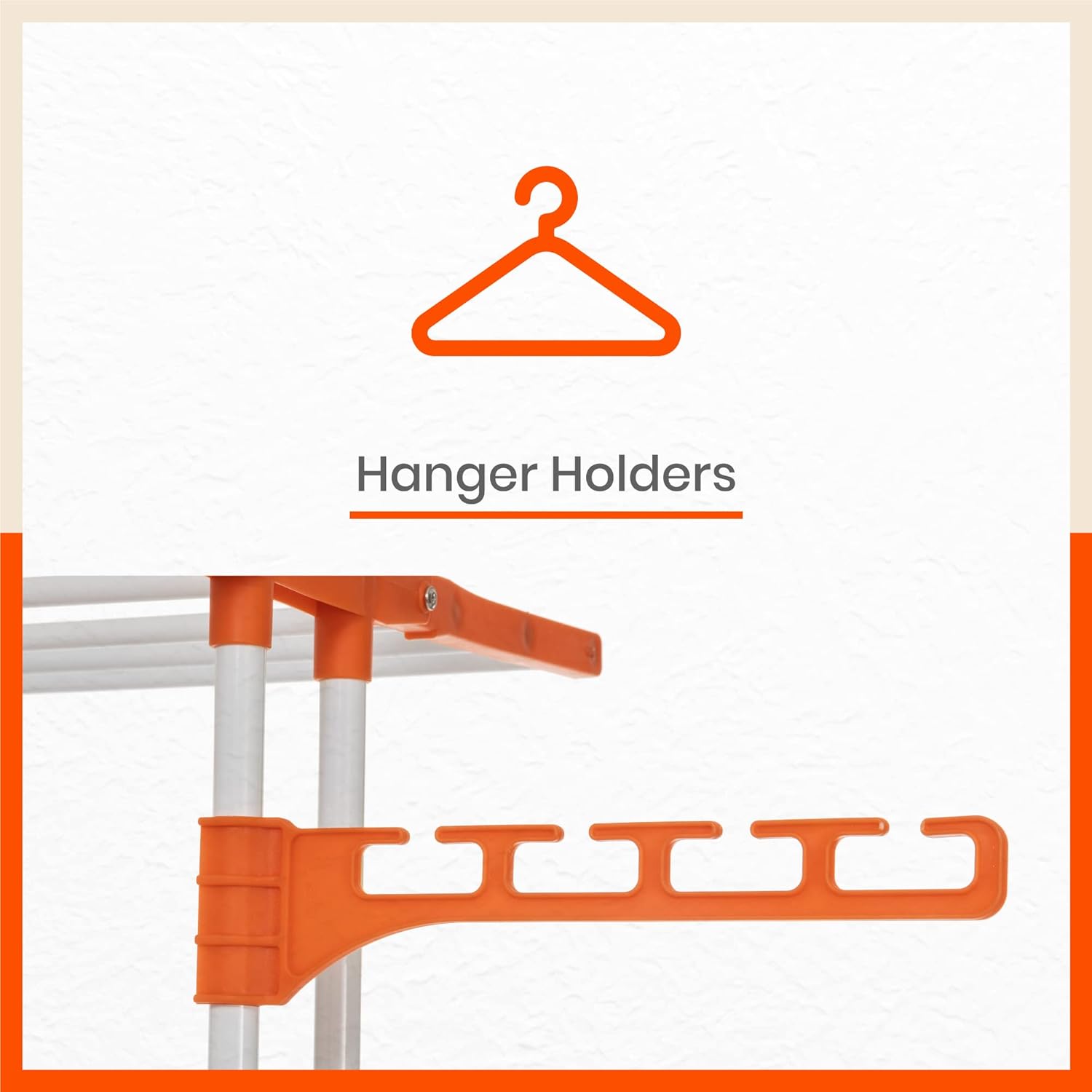 Bathla 3 Level Modular Cloth Drying Stand with Wheels - Rustproof Portable Steel Laundry Rack (Orange - Large) - Clothes Dryer for Balcony, Indoor & Outdoor Use