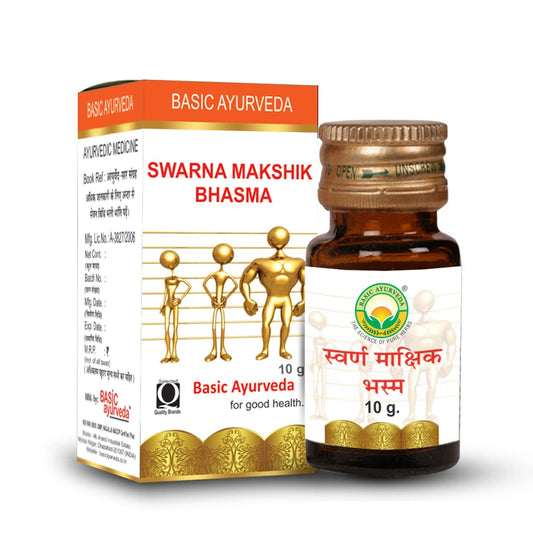Basic Ayurveda Swarna Makshik Bhasma 10g For high blood pressure, hyperacidity burning sensation in eyes