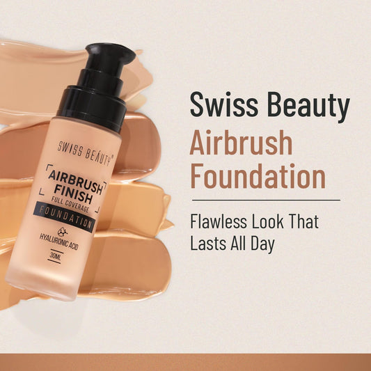 Swiss Beauty Airbrush Finish Full Coverage Foundation | Full Coverage Up To 8 Hours | Shade- 06 Warm Sun, 30ml