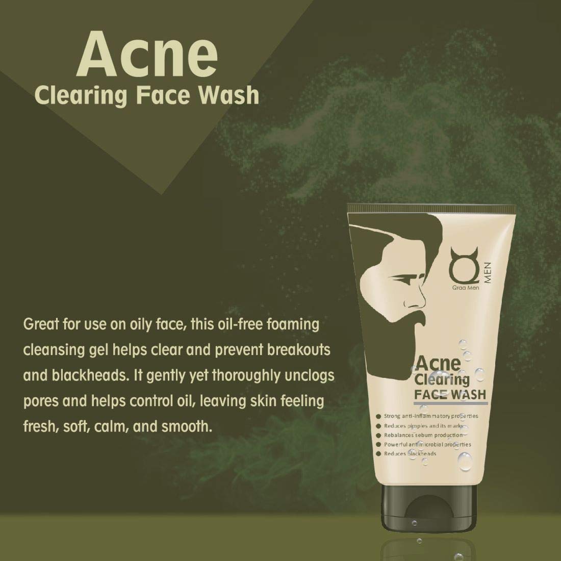 QRAA Men Intense Acne Clearing Face Wash/Cleanser, 100 g