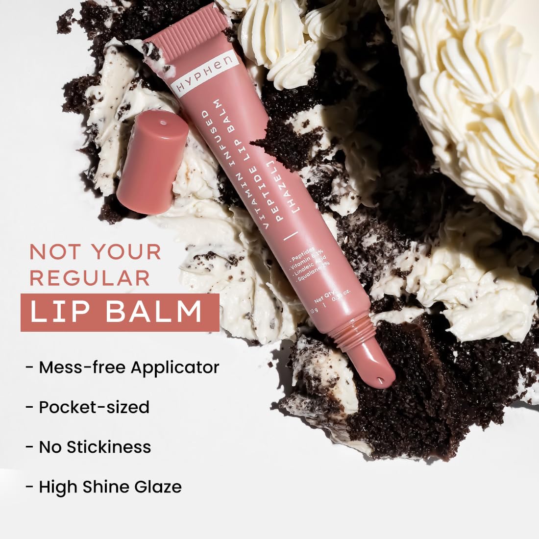 Hyphen Tinted Lip Balm - Hazel | 1% Vitamin E, 2% Squalane & Peptides | Brightening Lip Balm for Dark Lips | 24h Moisturization for Dry Lips - 10 gm
