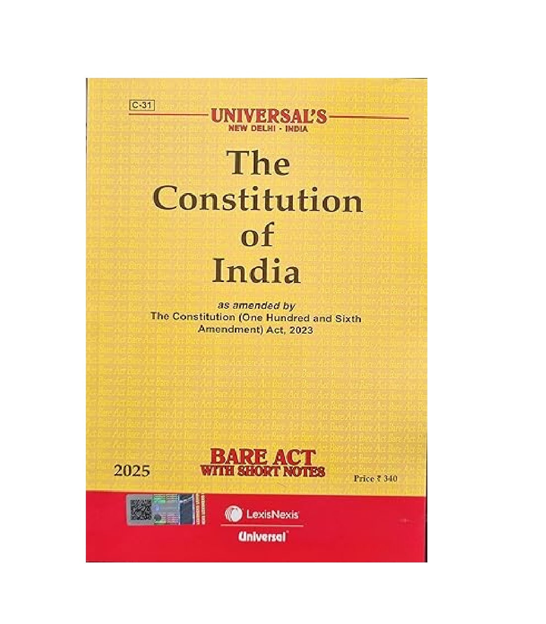The Constitution of India, Bare Act 2025 with Short Notes | Universal's | Paperback