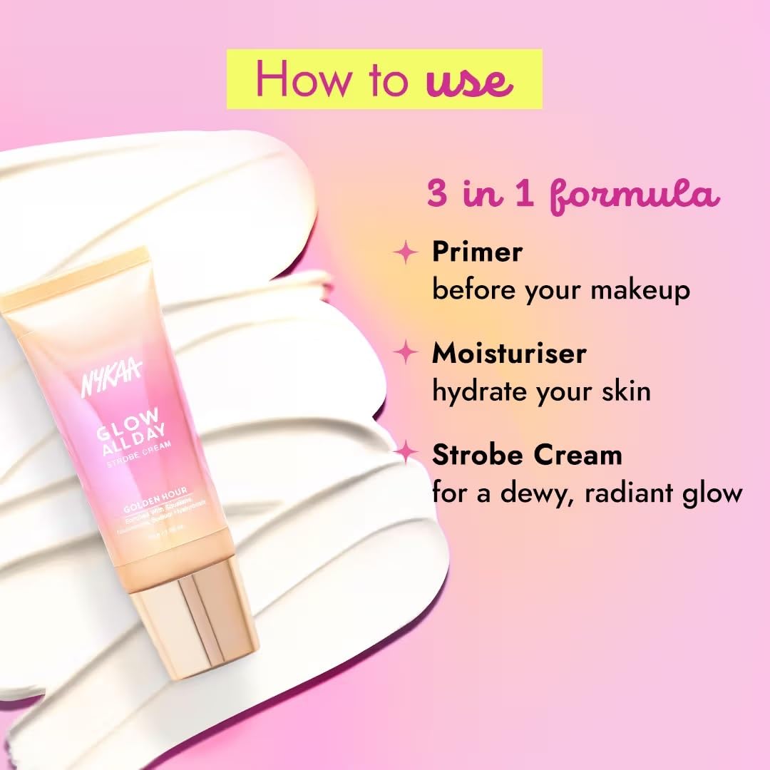 Nykaa Glow All Day Illuminating Strobe Cream + Moisturising Primer + Highlighter - Golden Hour (30g)