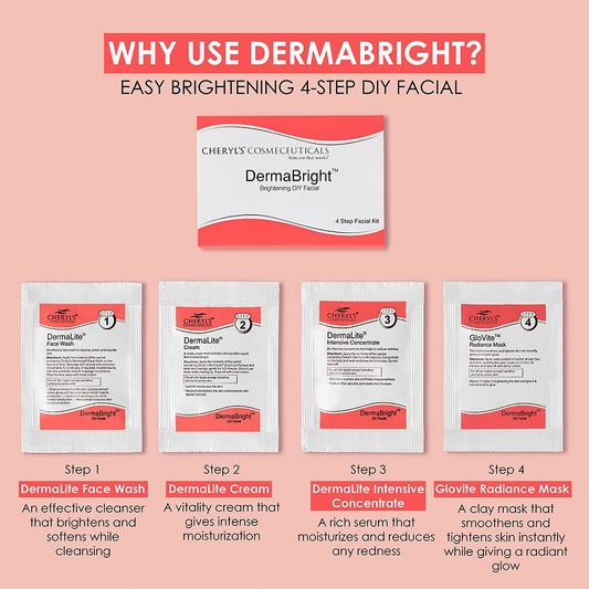 Cheryl’s Cosmeceuticals DermaBright 1 Pack Skin Brightening 4-step Easy DIY Facial Kit for All Skin Types for Women and Men, 14 gm