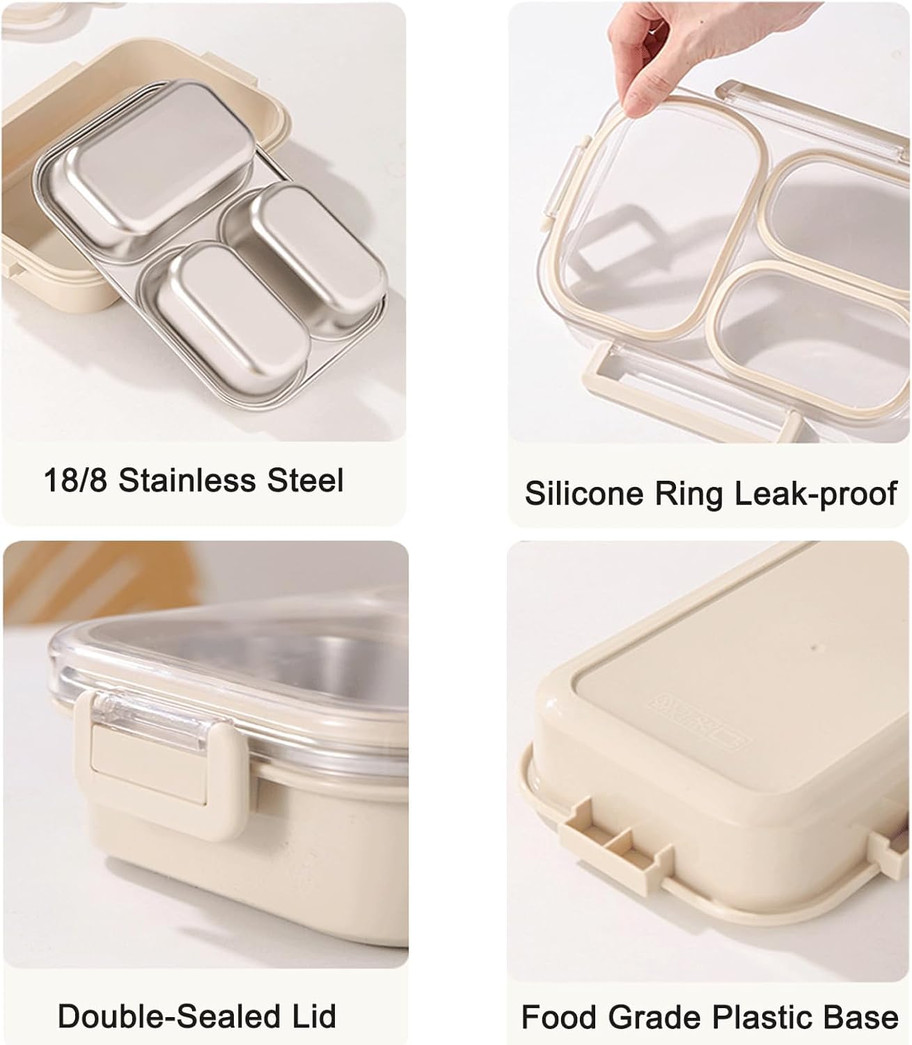3 Compartment Lunch Box for Adults & Kids, Microwave Safe Bento Lunch Box with Spoon & Chopsticks, Reusable Food Storage Meal Prep Container, Leak Resistant Japanese Style Tiffin Box (Monsoon Special)