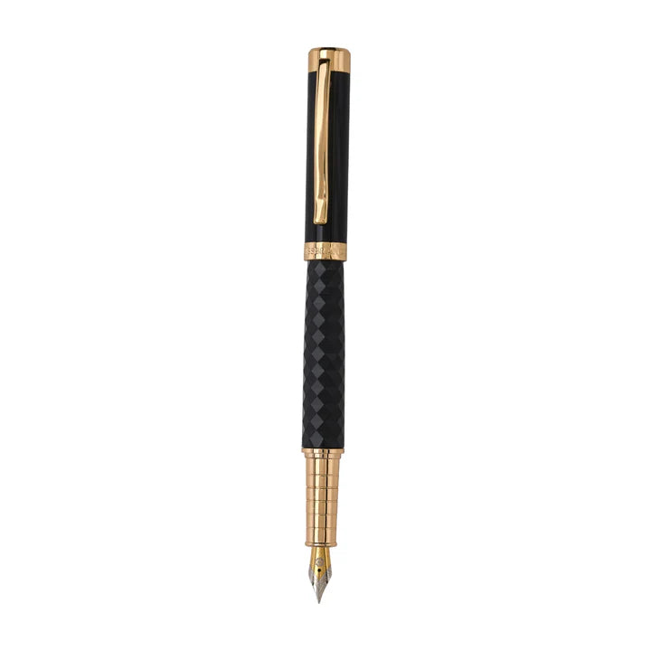 SWISSBRAND Luxe 2513 Black gloss finish Premium composite diamond-shape Fountain Pen with gold trim
