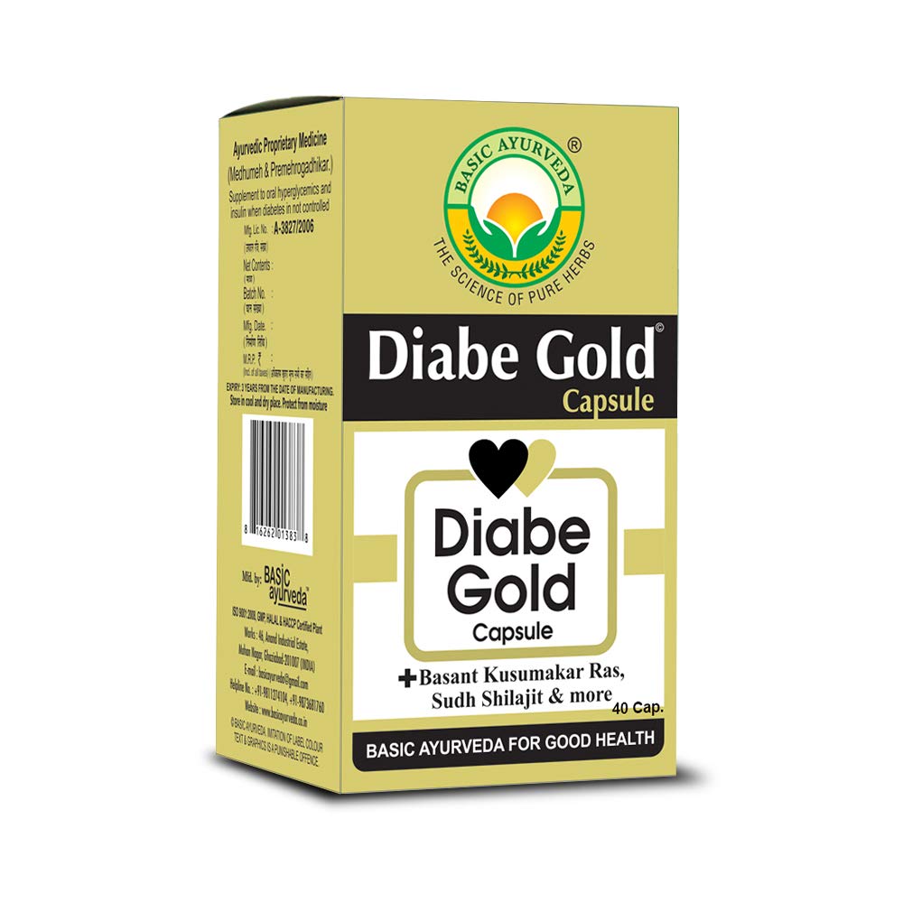 Basic Ayurveda Diabe Gold Capsule 40 Capsules For diabetes, blood and urine sugar levels
