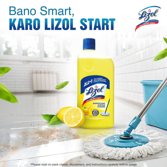 Lizol Disinfectant Surface & Floor Cleaner Liquid, Citrus - 500 ml | Suitable for All Floor Cleaner Mops
