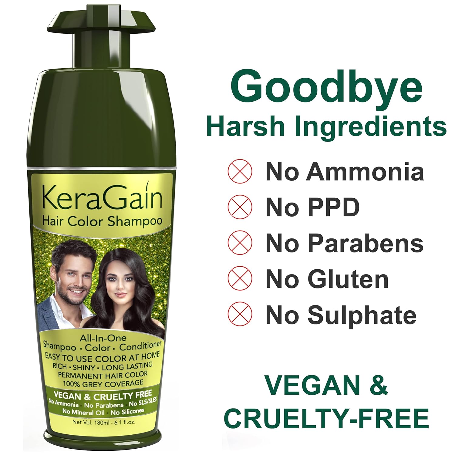 Looks21 KeraGain Hair Color Shampoo (Natural Black, 180ml) (Natural Black) Easy to Use Hair Colour at Home for Unisex
