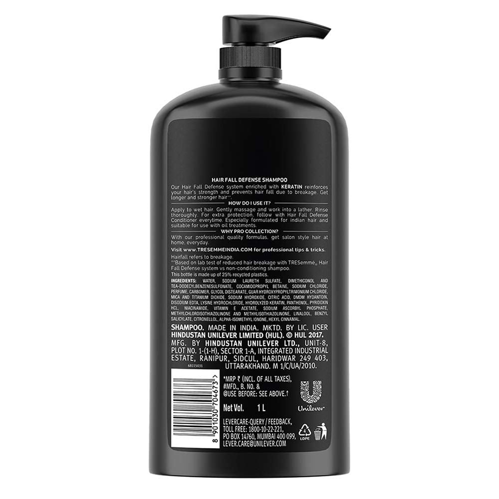 Tresemme Hair Fall Defence Shampoo, With Keratin Protein, Upto 97% Less Hair Breakage, 1 Ltr