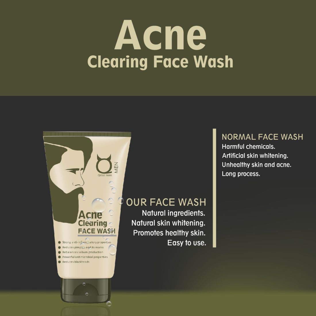 QRAA Men Intense Acne Clearing Face Wash/Cleanser, 100 g