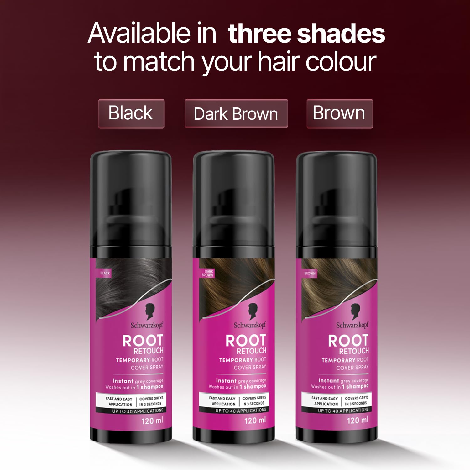 Schwarzkopf Root Retouch Instant Grey Hair Concealer Spray Sweat And Rain Resistant, Matte Finish Perfect Coverage | Upto 40 Fast and Easy Applications | Unisex| For All Hair Types, Dark Brown, 120ML