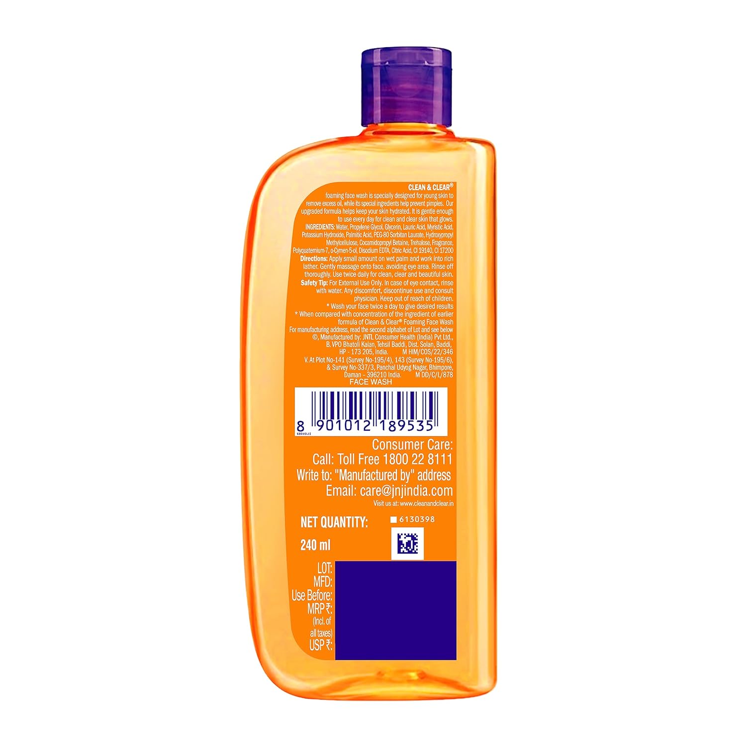 Clean & Clear Foaming Facewash for Oily Skin, Brown, 240ml For Pimples and Blackheads, Oily skin