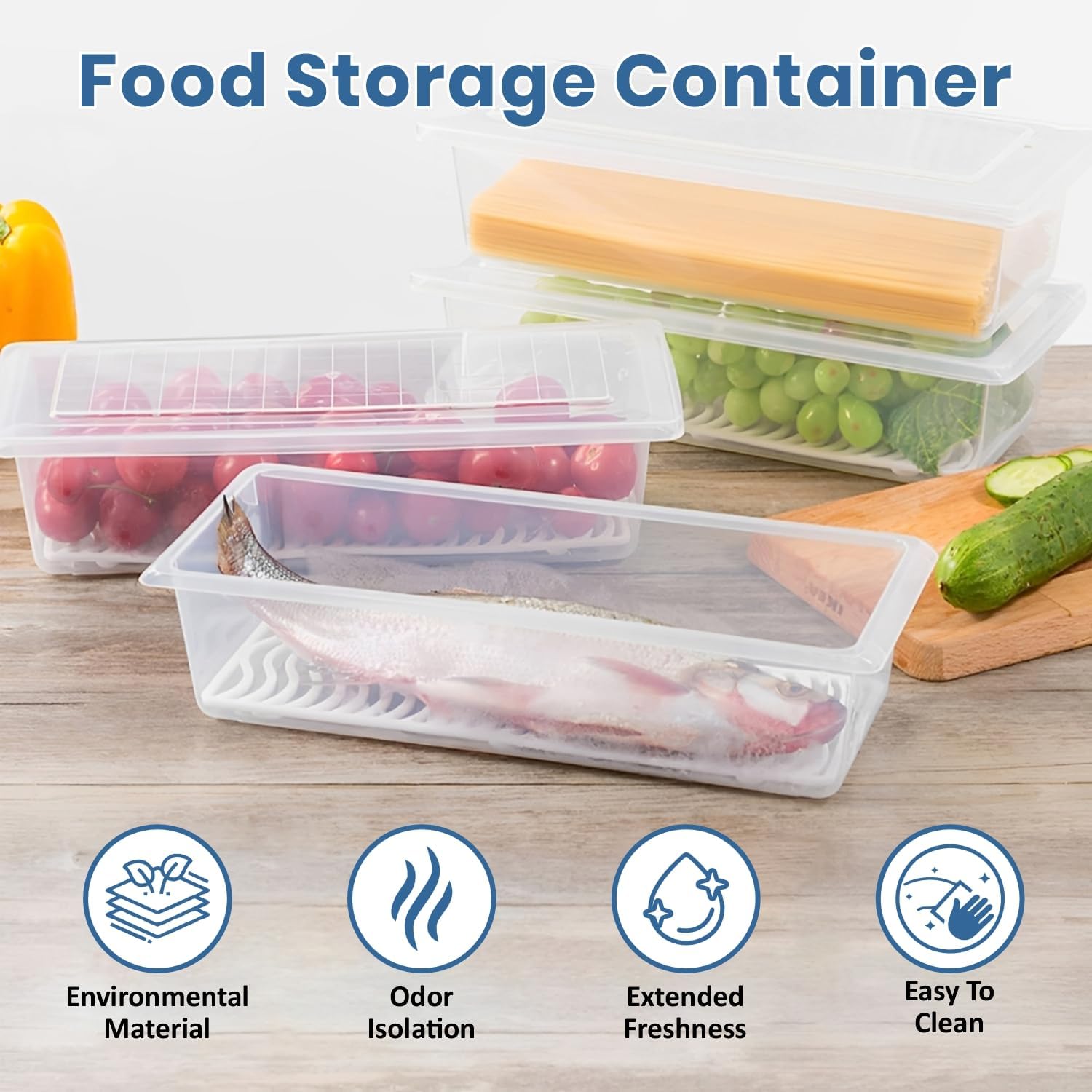JD FRESH 1500ML Fridge Storage Containers Set of 6 with Removable Drain Plate & Lid | Leak-Proof Stackable Refrigerator Organizer Boxes for Vegetables, Fruits, Snacks|BPA Free, Easy to Clean& Reusable