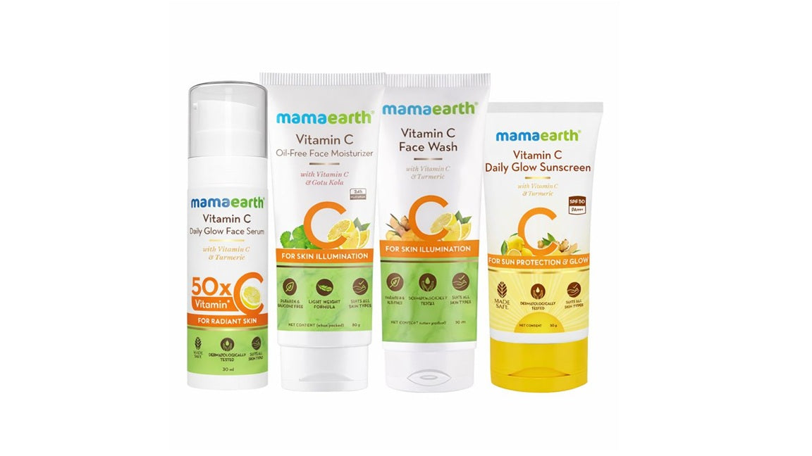 Mamaearth CSMS (Cleanser, Serum, Moisturizer, Sunscreen) Vitamin C Glow & Protect Regimen Combo