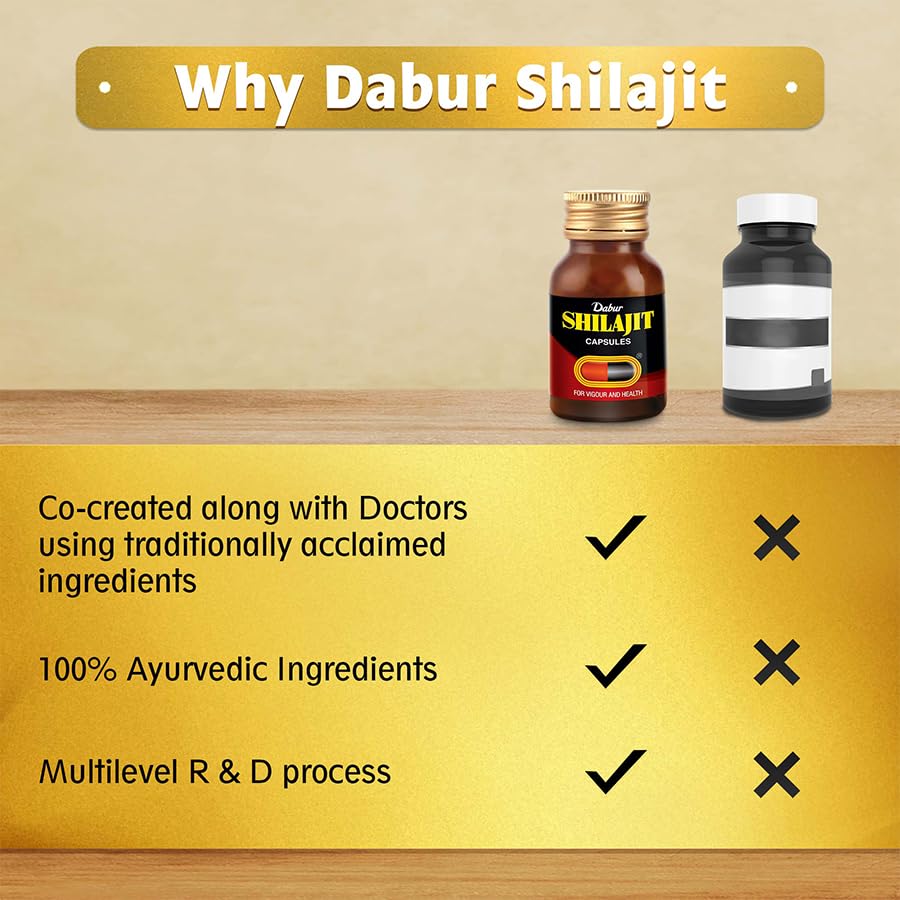 Dabur Ayurvedic Shilajeet Regular (30caps) improve the body’s immunity Boosts memory and strength