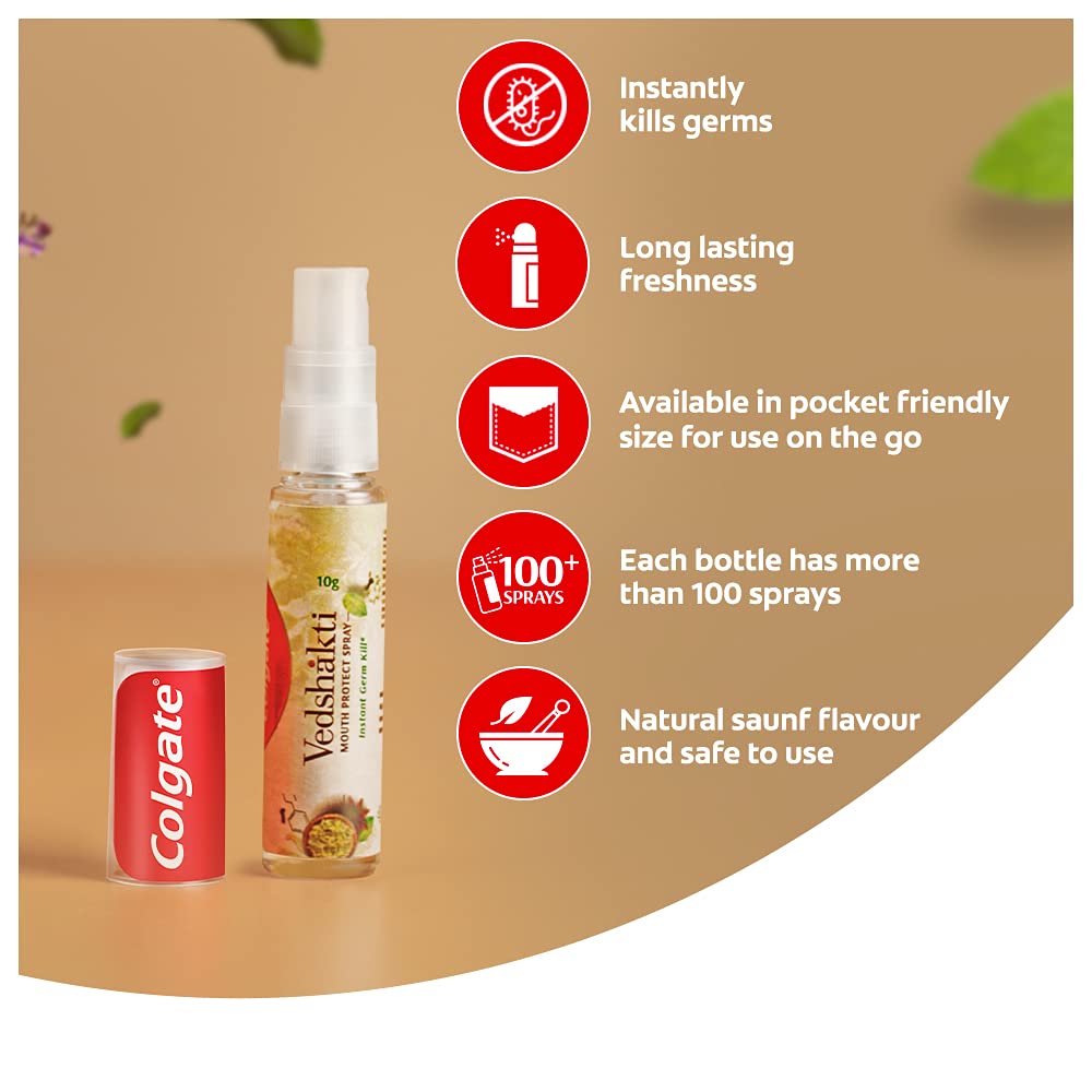Colgate Vedshakti Mouth Protect Spray – 10gm For controlling germ build-up, long-lasting freshness with its minty saunf flavour