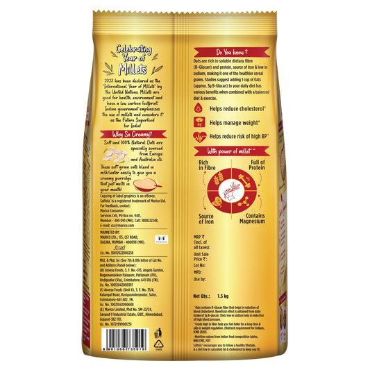 Saffola Oats Gold, Rolled Oats with Jowar Millet | 1500g | High Protein & Fibre | Healthy Cereal for weight loss
