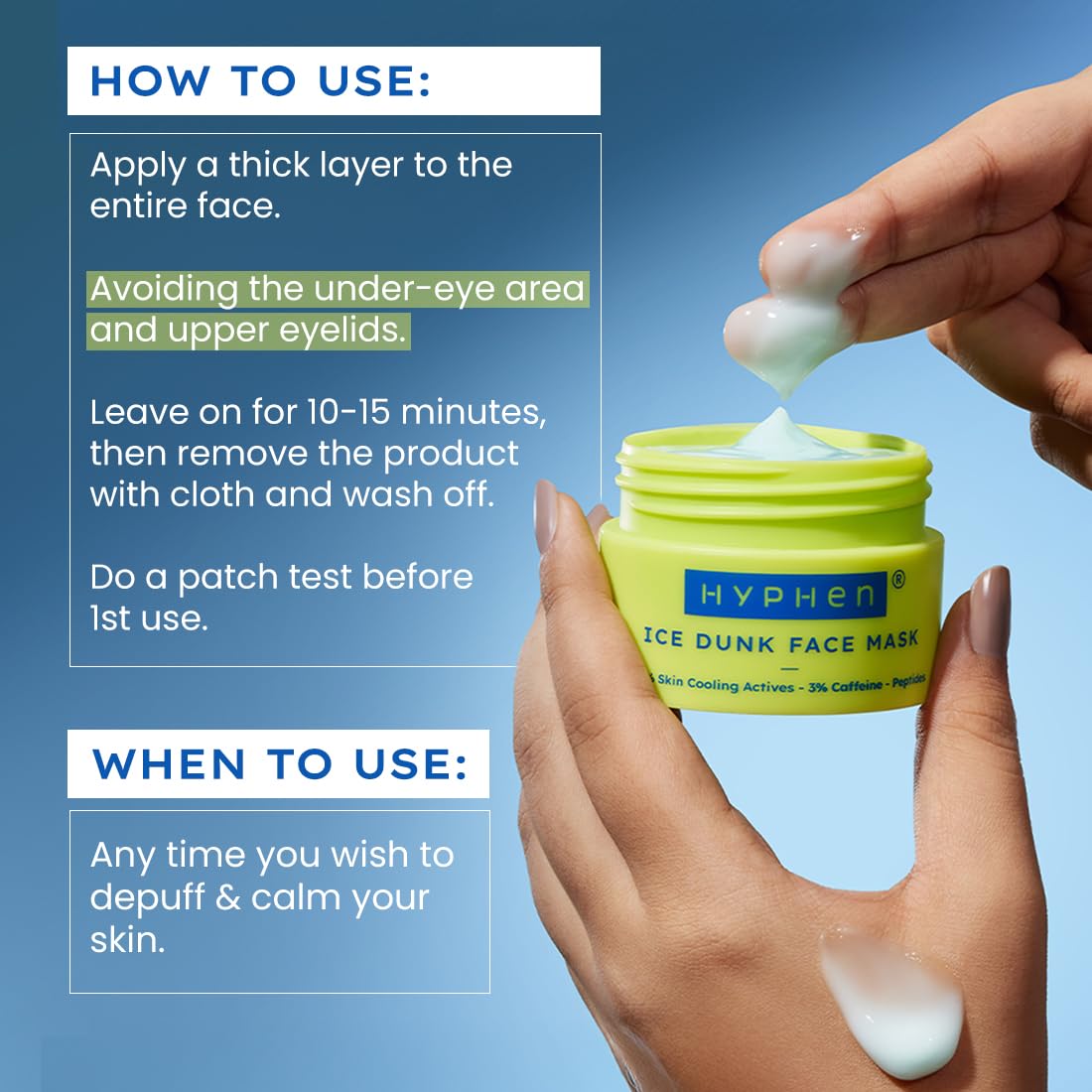 Hyphen Ice Dunk Cooling Face Mask - 31% Cooling Actives, 3% Caffeine - Instant Depuff 50gm