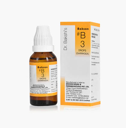 Bakson B3 Diarrhoea Drops (30ml) For Loose motions, Diarhhoea, Colic pain, Nausea, dehydration