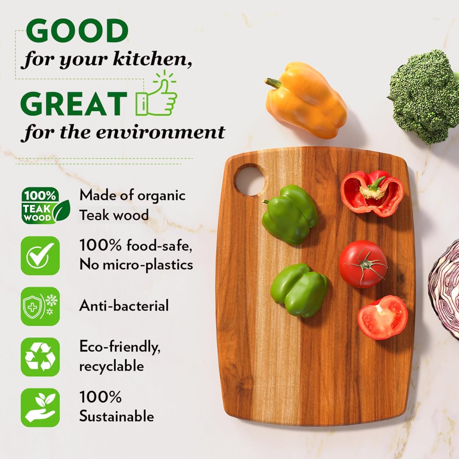 Large Teak Wood Chopping Board 10x14 Inch | Eco-Friendly Natural Wooden, For Kitchen, Meat, Veggies & Fruit, Heavy-Duty Thick Butcher Block