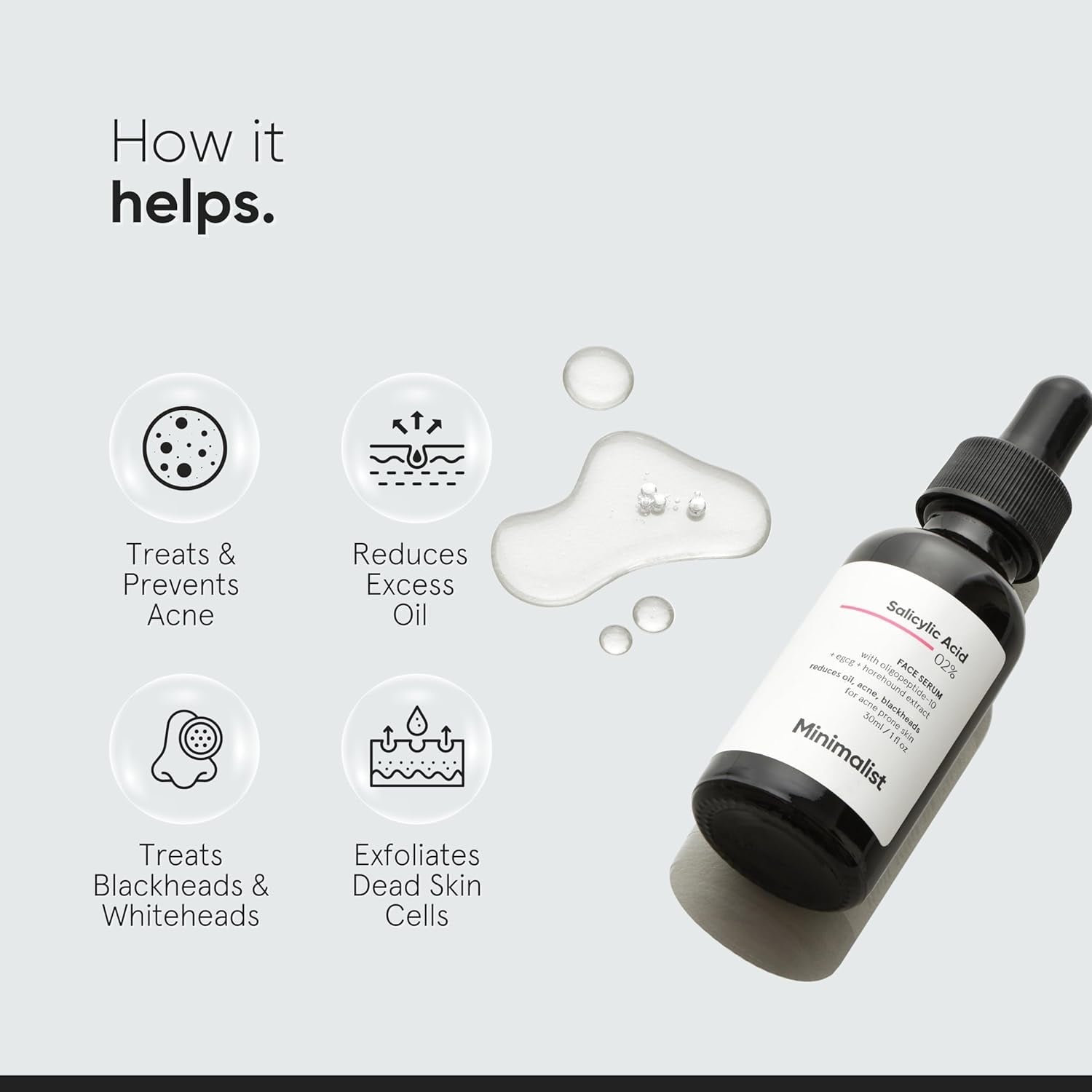 Minimalist Salicylic Acid 2% Face Serum | Reduces Acne, Blackheads & Excess Oil | For Acne-Prone Skin | 30 ml
