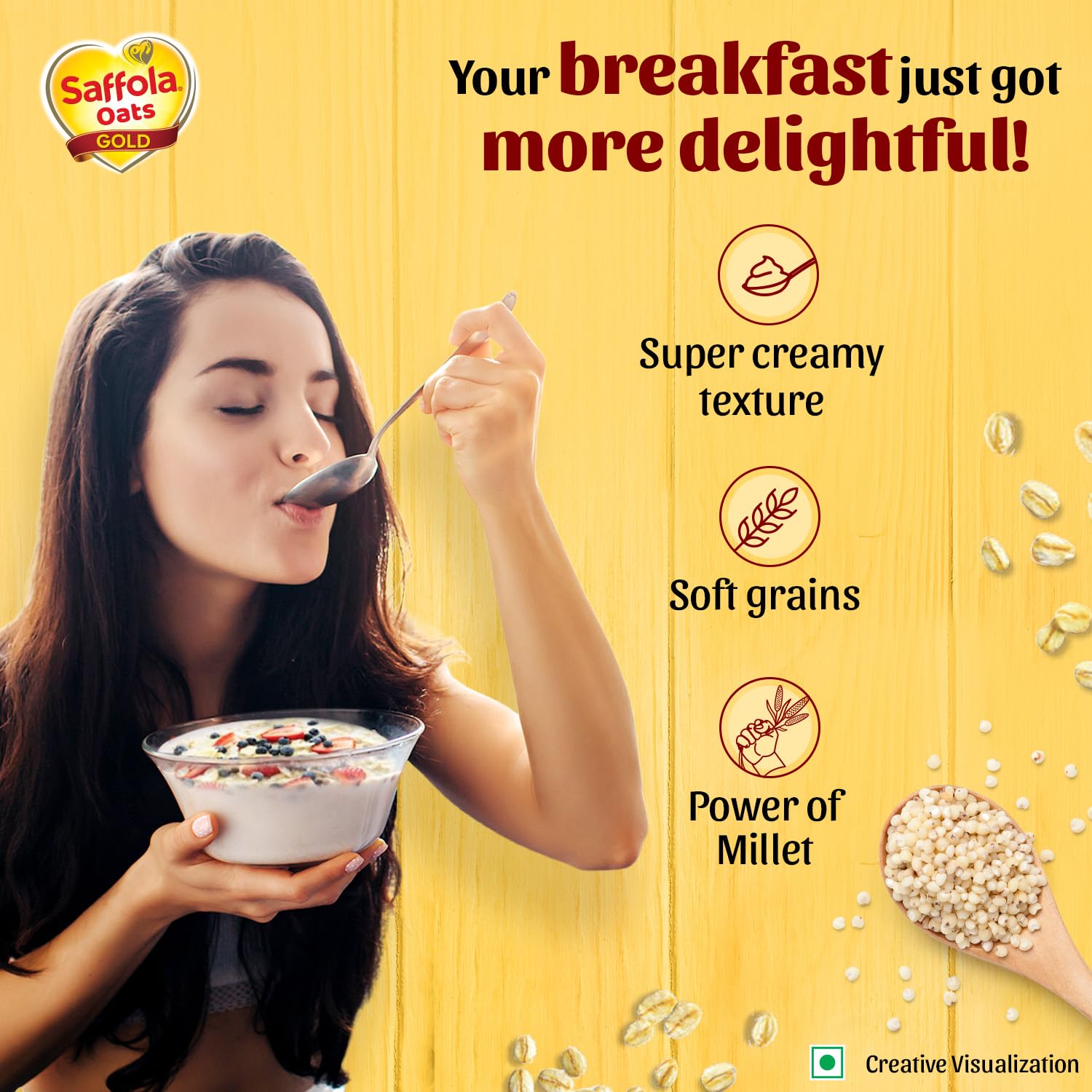 Saffola Oats Gold, Rolled Oats with Jowar Millet | 1500g | High Protein & Fibre | Healthy Cereal for weight loss