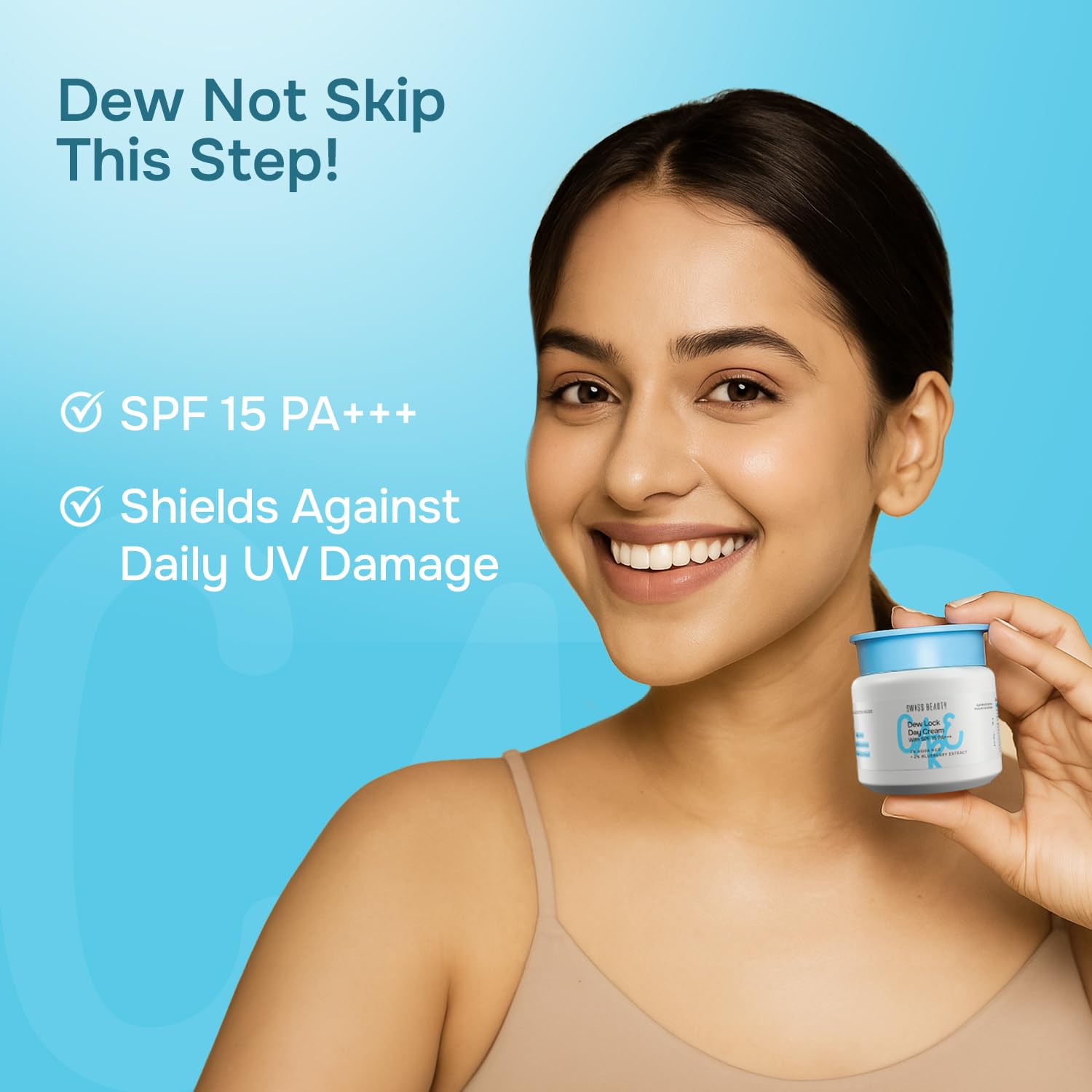 Swiss Beauty Care Dew Lock Day Cream | With SPF 15+++ | 2% Aqua Neo & 1% Centella Asiatica | Hydrates & Soothes | Prevents Sun Damage | 50gm