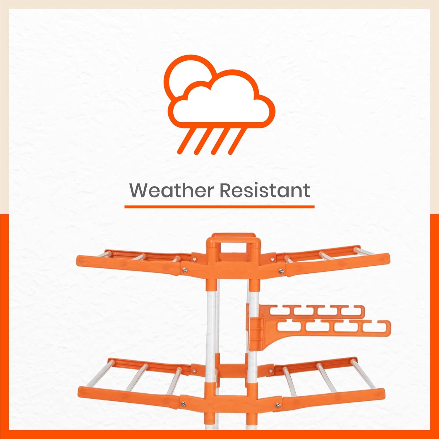 Bathla 3 Level Modular Cloth Drying Stand with Wheels - Rustproof Portable Steel Laundry Rack (Orange - Large) - Clothes Dryer for Balcony, Indoor & Outdoor Use