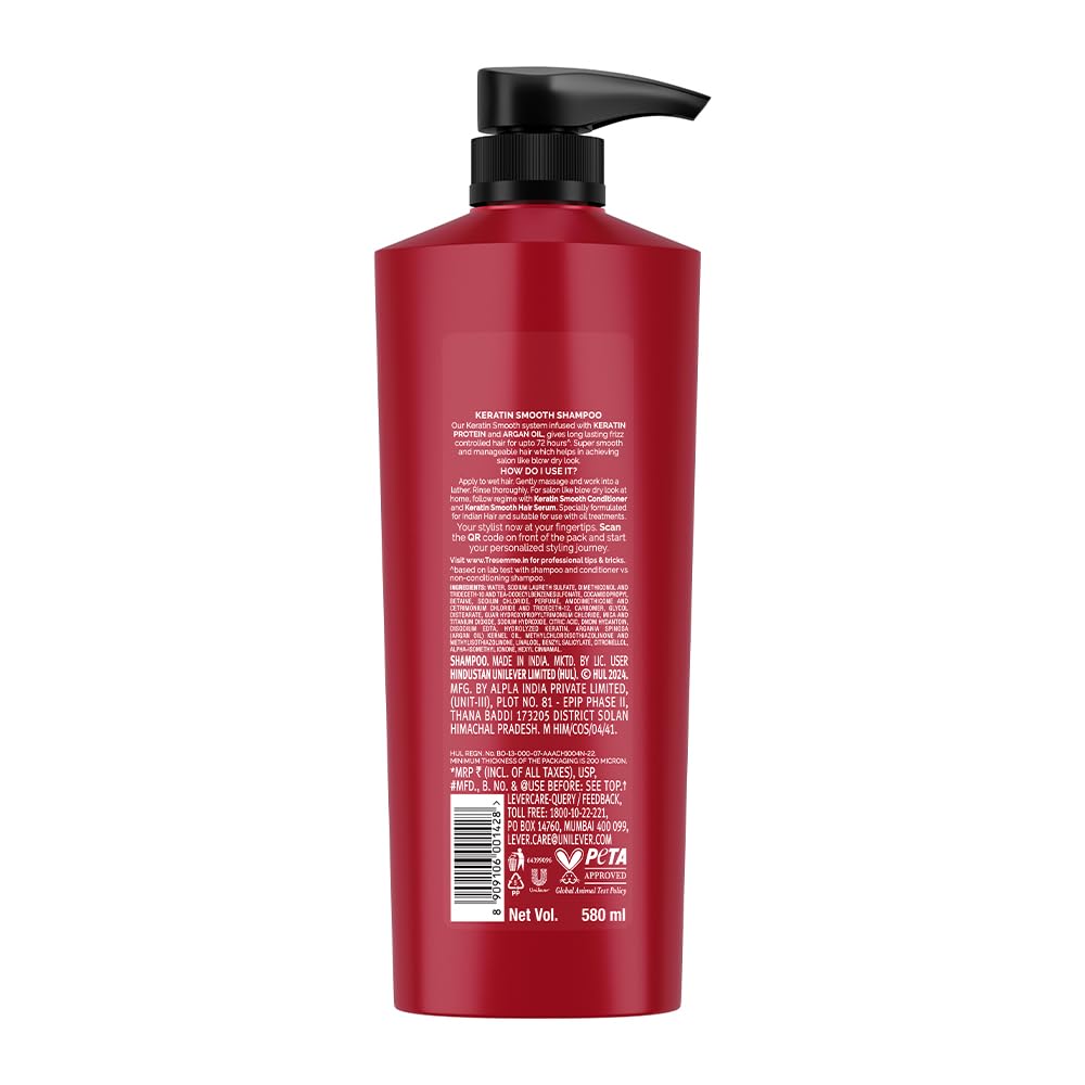 TRESemme Keratin Smooth+ Shampoo 580ml With Keratin Protein and Argan Oil