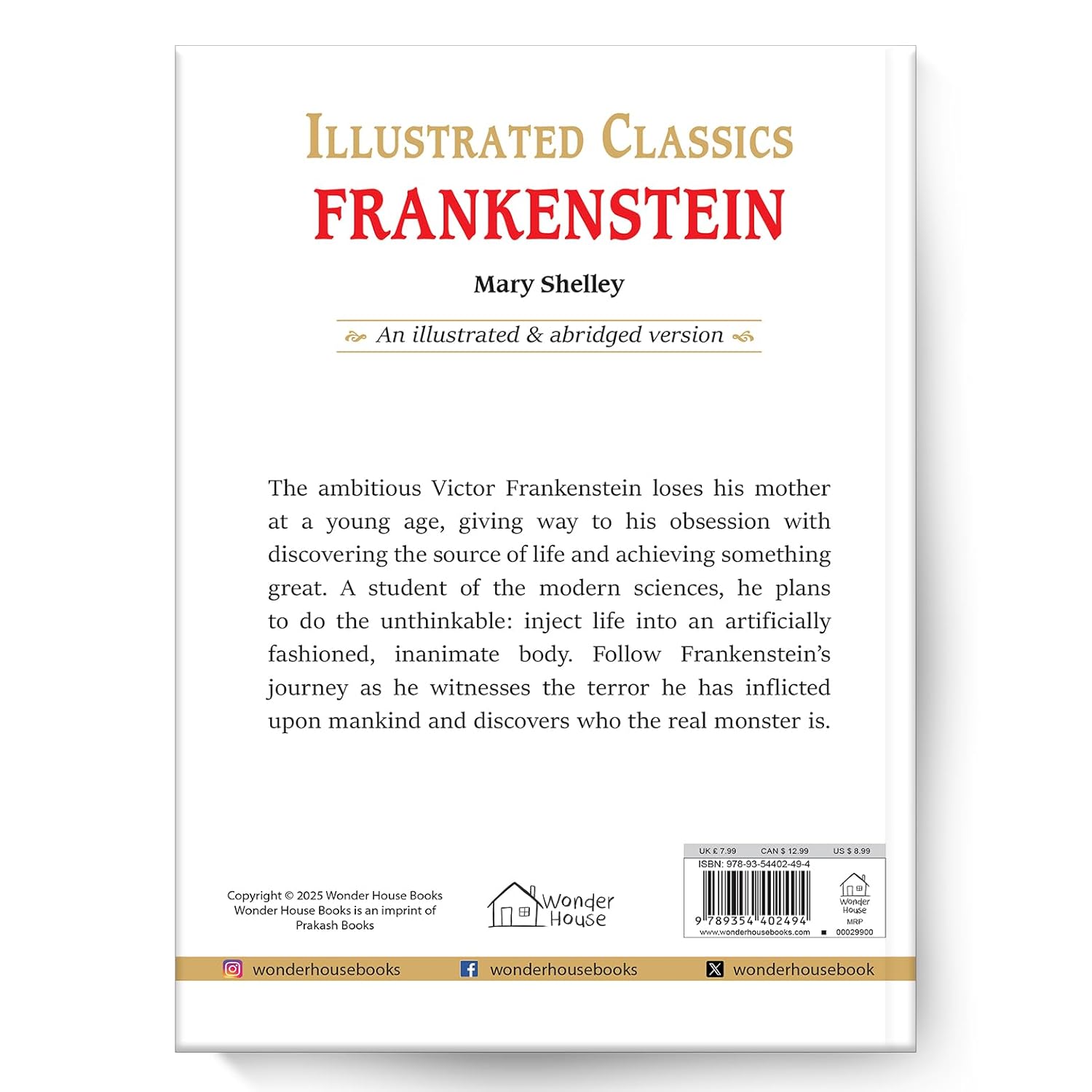 Frankenstein : Illustrated Abridged Children Classics English Novel with Review Questions Hardcover Book