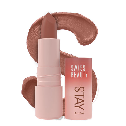 Swiss Beauty Stay All Day Lipstick | 12-Hour Stay | Transfer-Proof | Matte Finish | With Vitamin E & Shea Butter | Shade- 2. Spicy, 4g