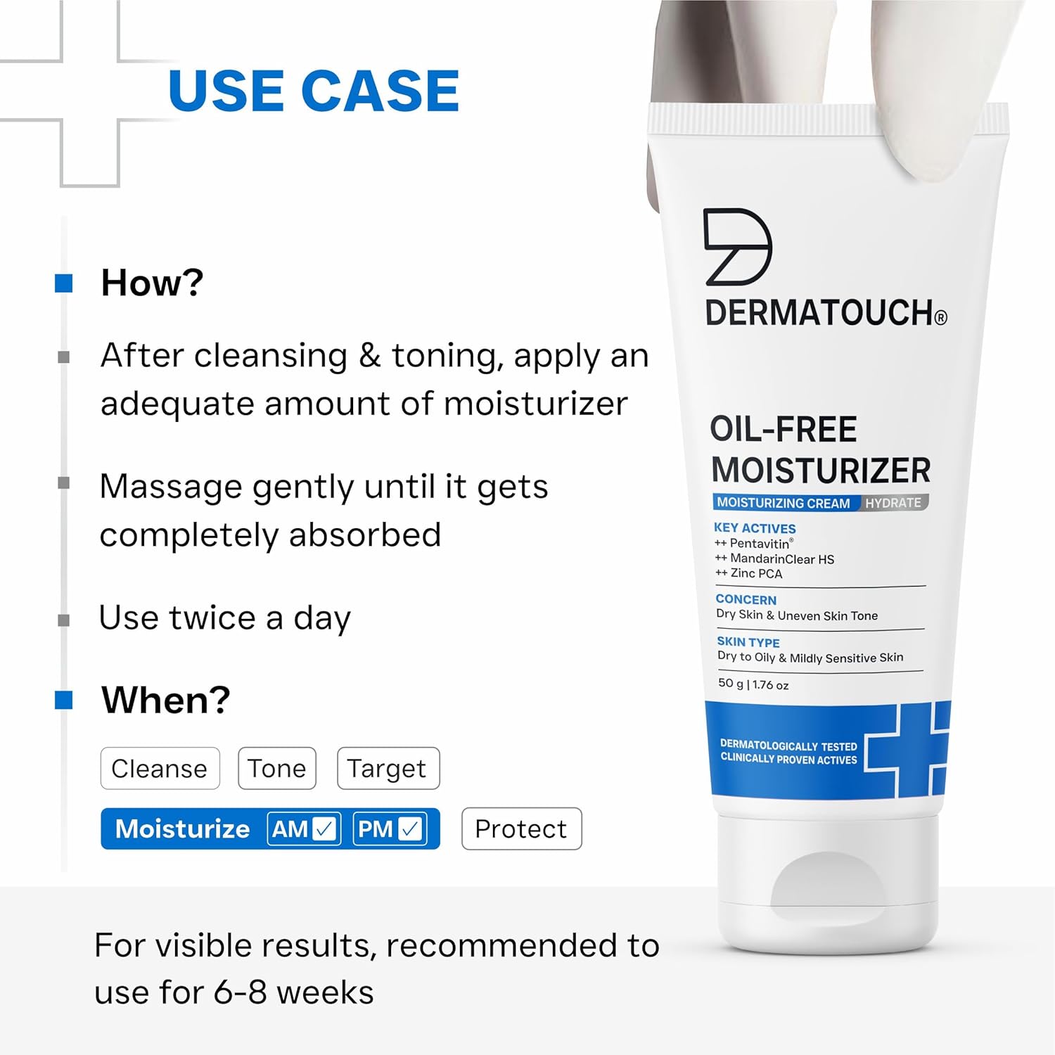 DERMATOUCH Oil-Free Moisturiser – Lightweight Hydration | Non-Greasy Daily Moisture Care | Helps Maintain Skin Balance | 50g