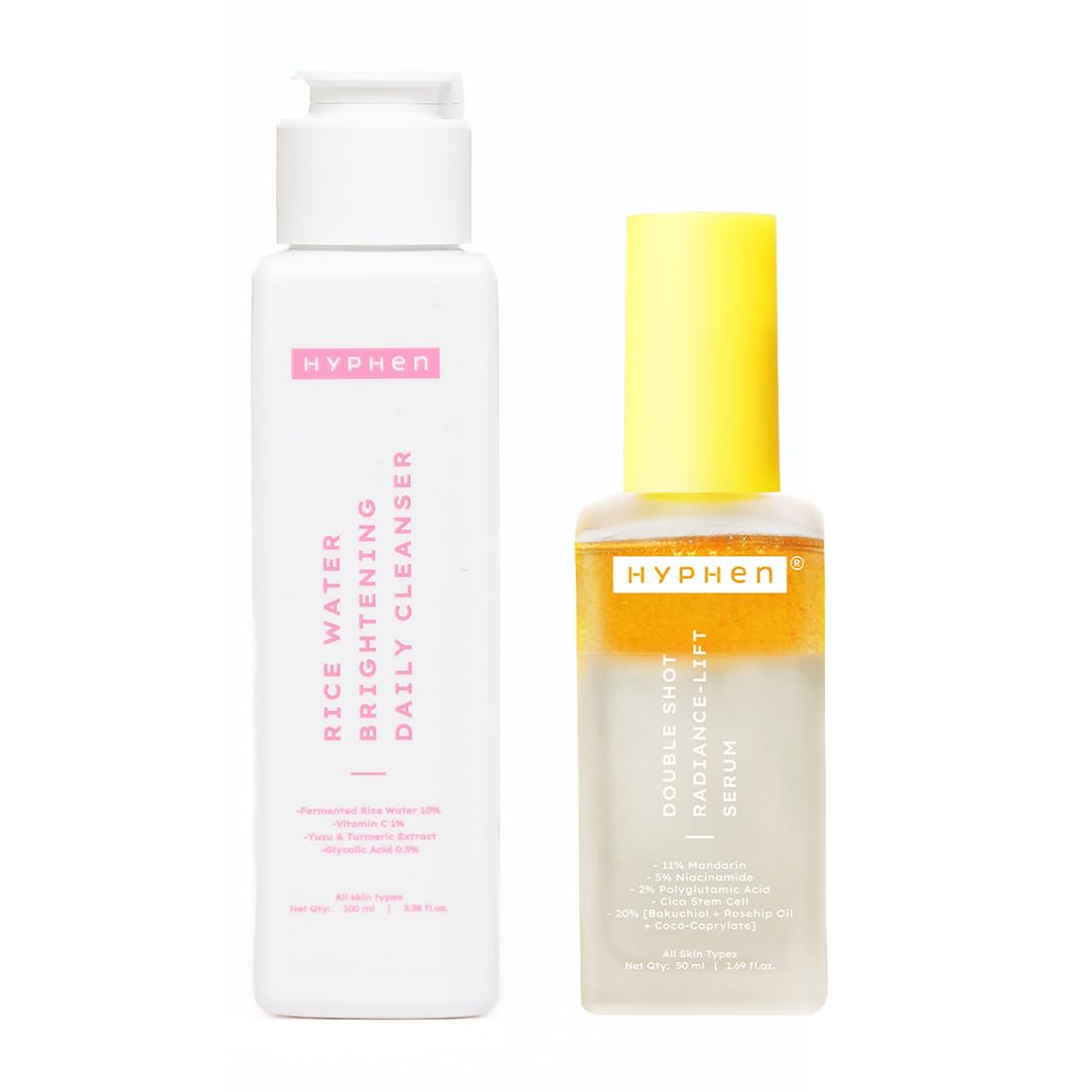 Hyphen Daily Care Routine With Rice Water cleanser & 18% Brightening, 20% Collagen Double Serum (150ml)
