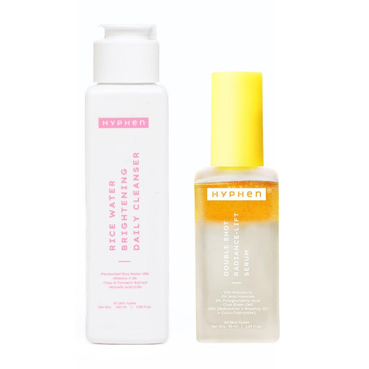 Hyphen Daily Care Routine With Rice Water cleanser & 18% Brightening, 20% Collagen Double Serum (150ml)