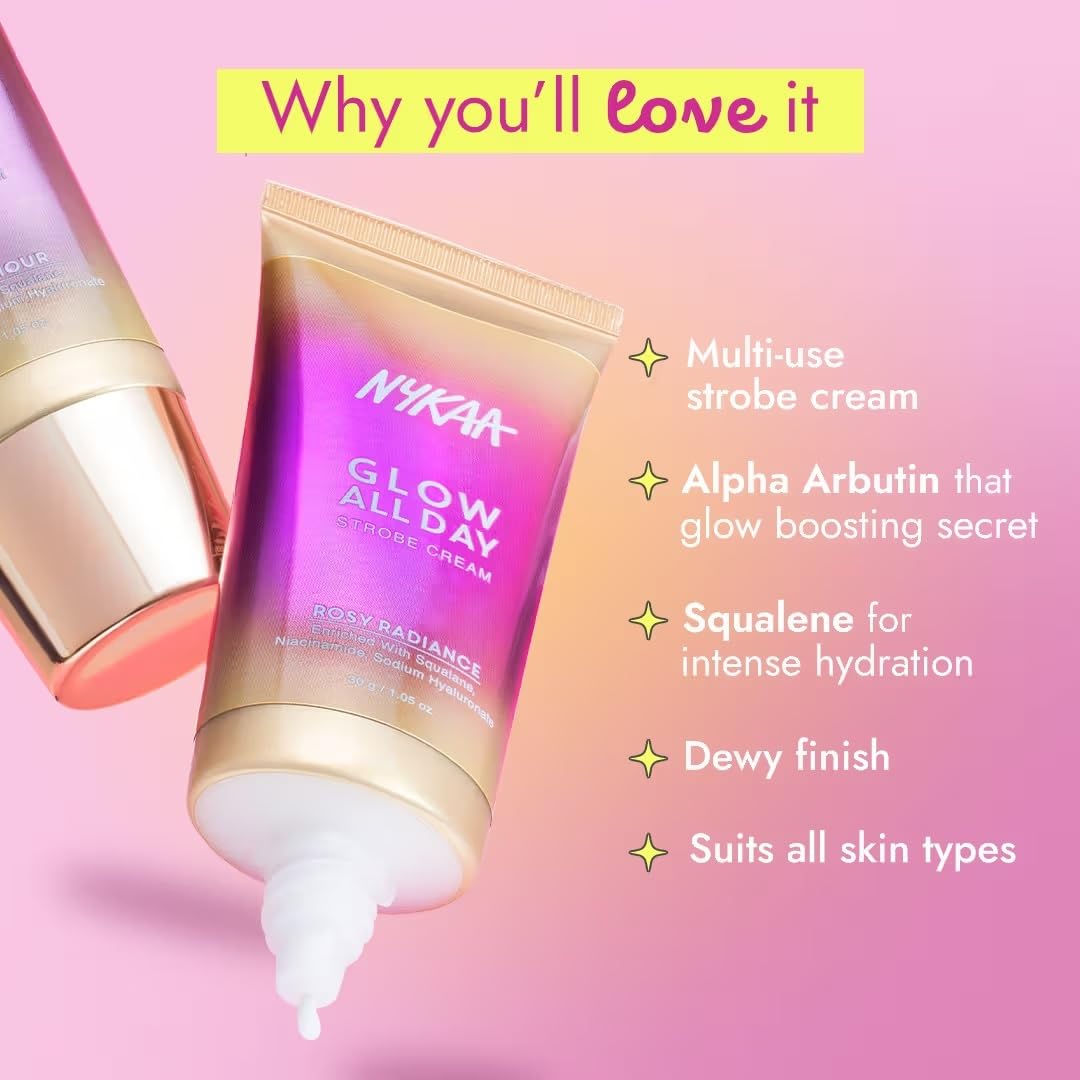 Nykaa Glow All Day Illuminating Strobe Cream + Moisturising Primer + Highlighter - Golden Hour (30g)