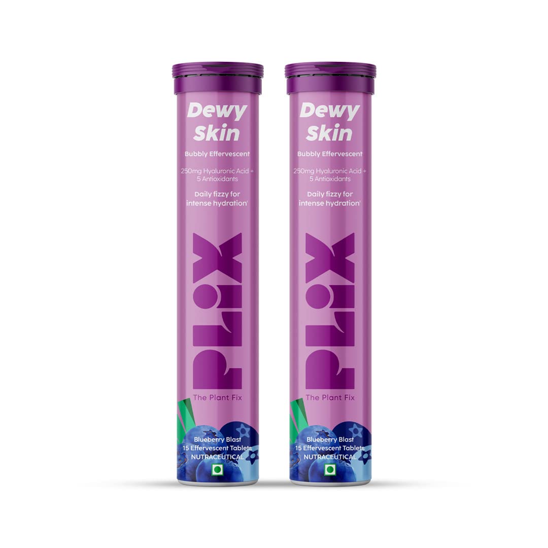 PLIX - THE PLANT FIX Hyaluronic Acid 15 Effervescent Tablets For Radiant Skin | Blueberry Flavor Pack Of 2 | Supports Skin Hydration | Helps To Reduce Fine Lines | Vegan, 2 count, 15 capsules